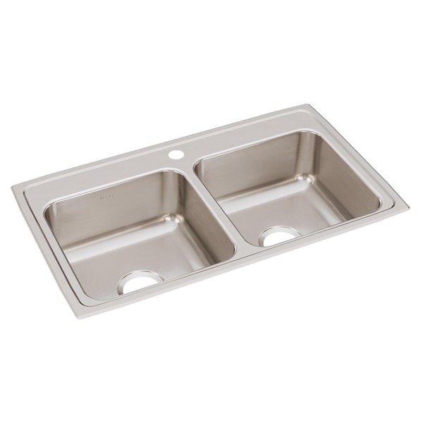 Lustertone Ss 33X19.5X7.6 Equal Double Bowl Drop-In Sink With Quick-Clip